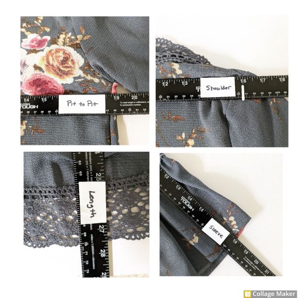 Women's Gray Cardigan Size S Floral Crochet Lace Open Front 3/4 Bell Sleeve - Picture 11 of 15